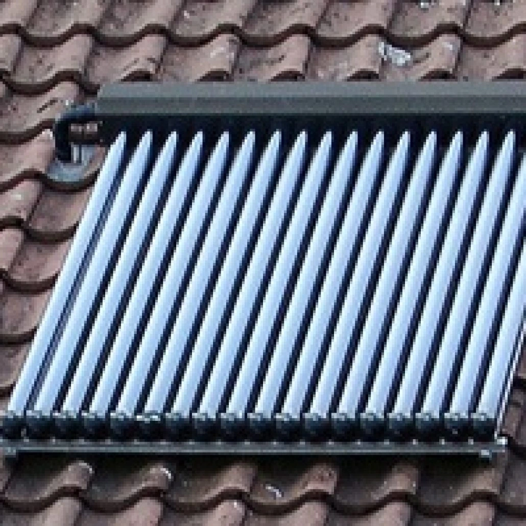 Detail of an evacuated tube collector showing heat-pipe technology